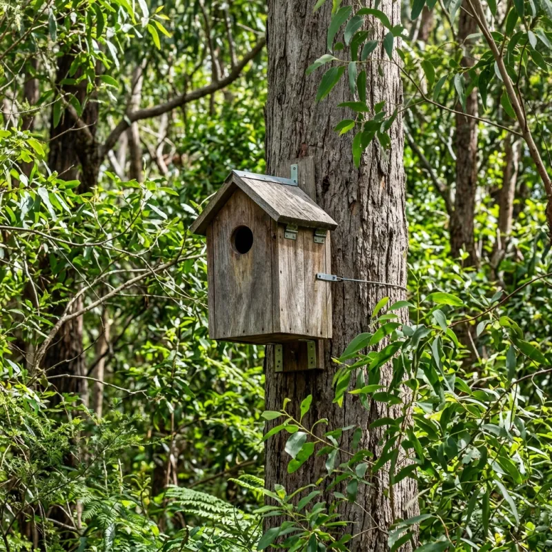 Animal nesting box installed as a humane alternative to a Lalor Plaza roof cavity