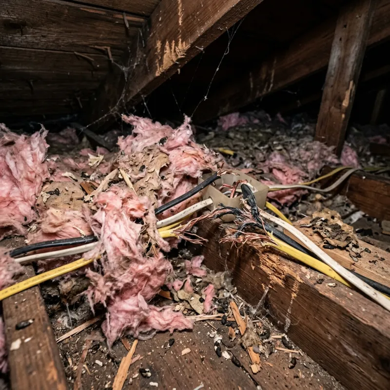 Contaminated ceiling insulation being assessed in a Lalor Plaza roof space
